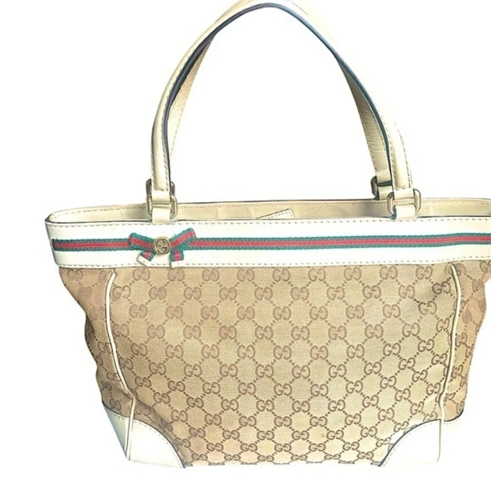 Gucci Web Sherry Line Mayfair shoulder bag tan and cream